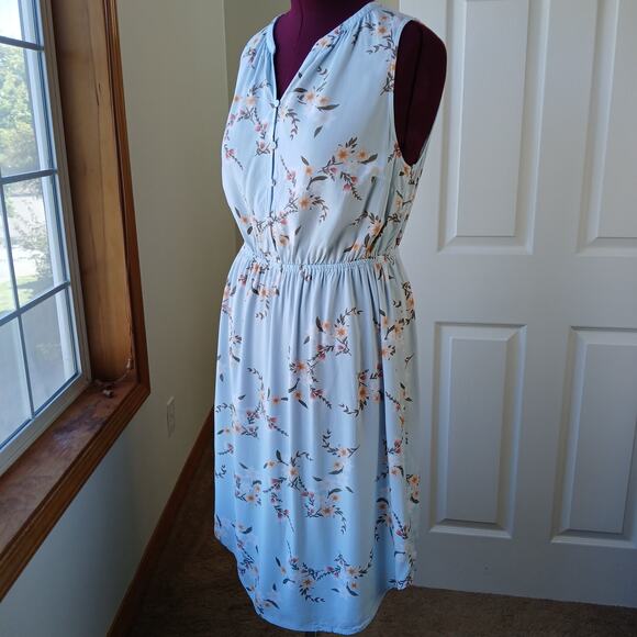 Ava & Viv Floral Blouson Dress XL lightweight summer button front blue - Picture 1 of 15
